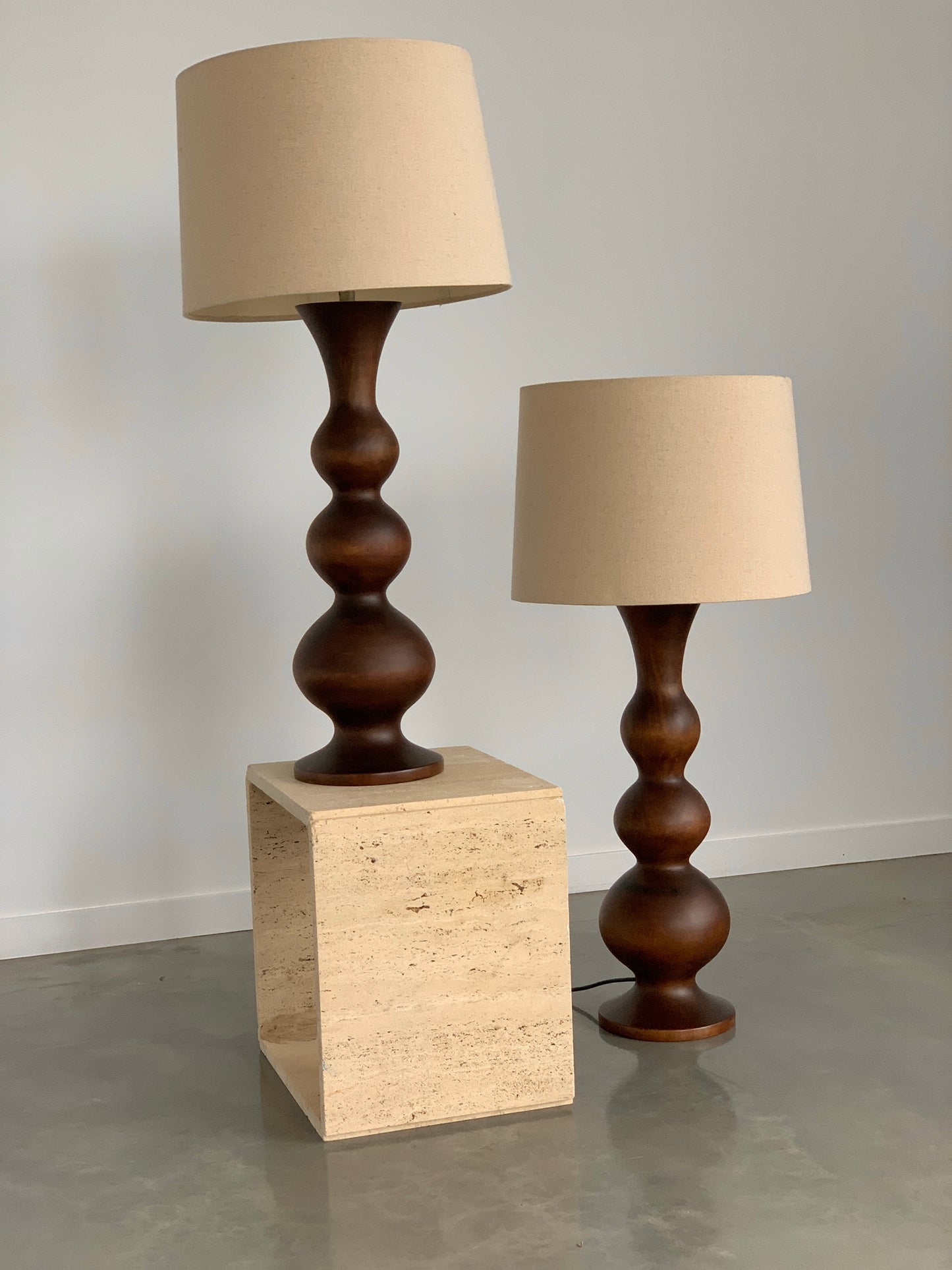 Large Curved Wooden Lamps - Two Available