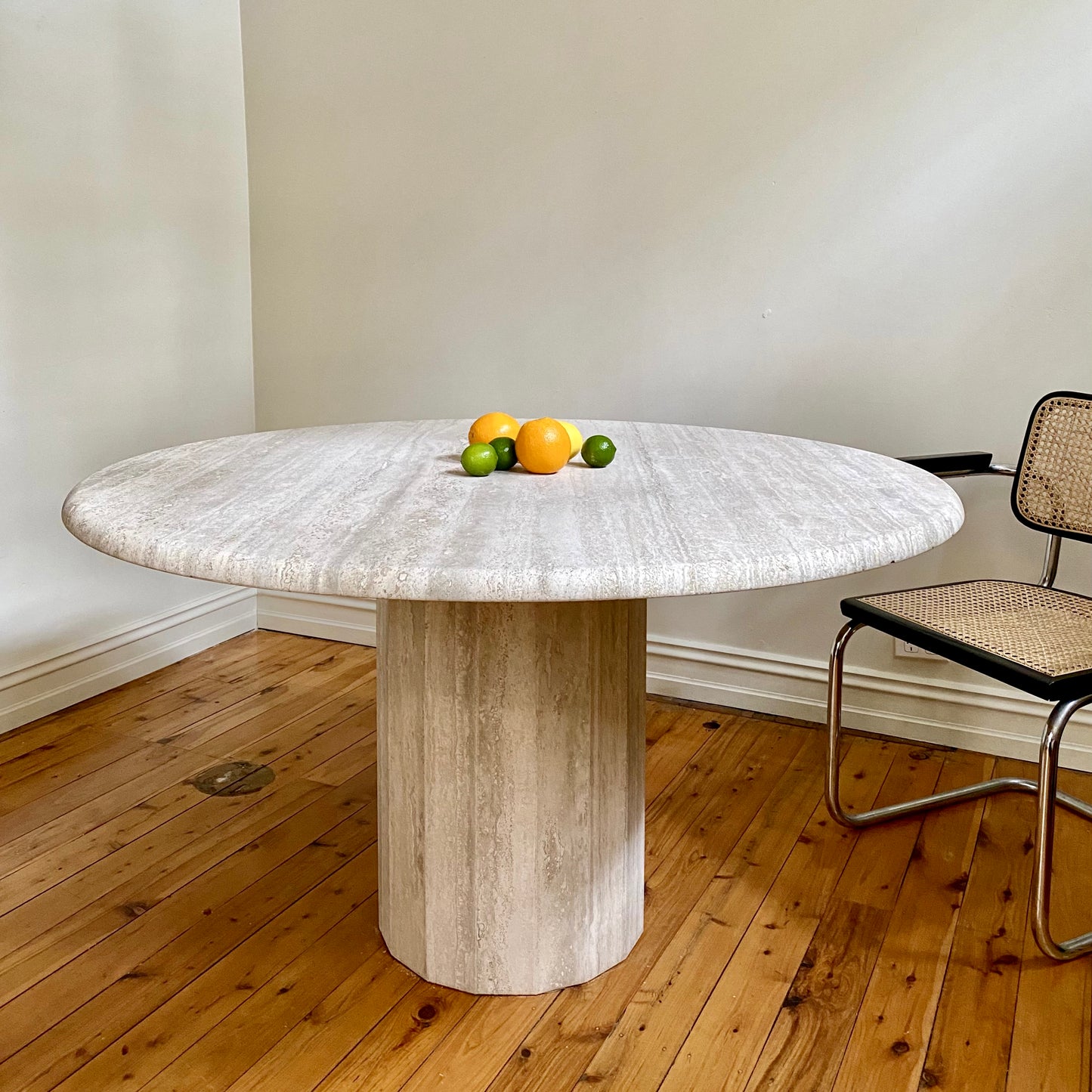 Round Unfilled Travertine Dining Table