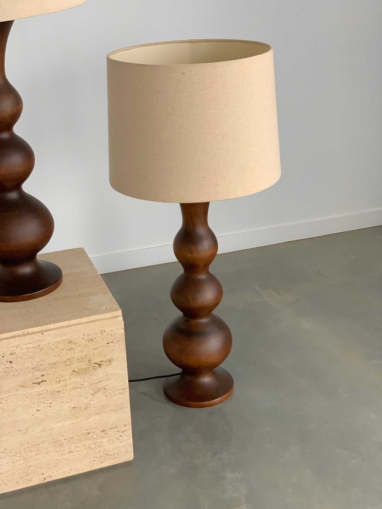 Large Curved Wooden Lamps - Two Available