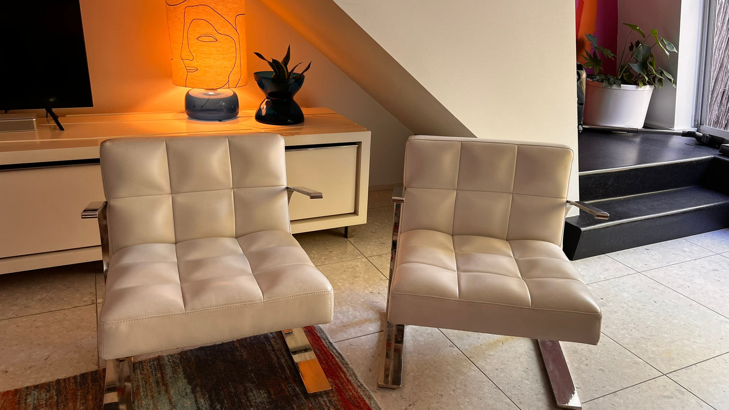 Set of Two Vintage 80s Leather Armchairs