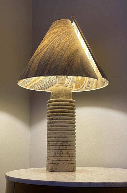 - Sandstone Table Lamp with Split Shade in Kelly Wearstler Fabric