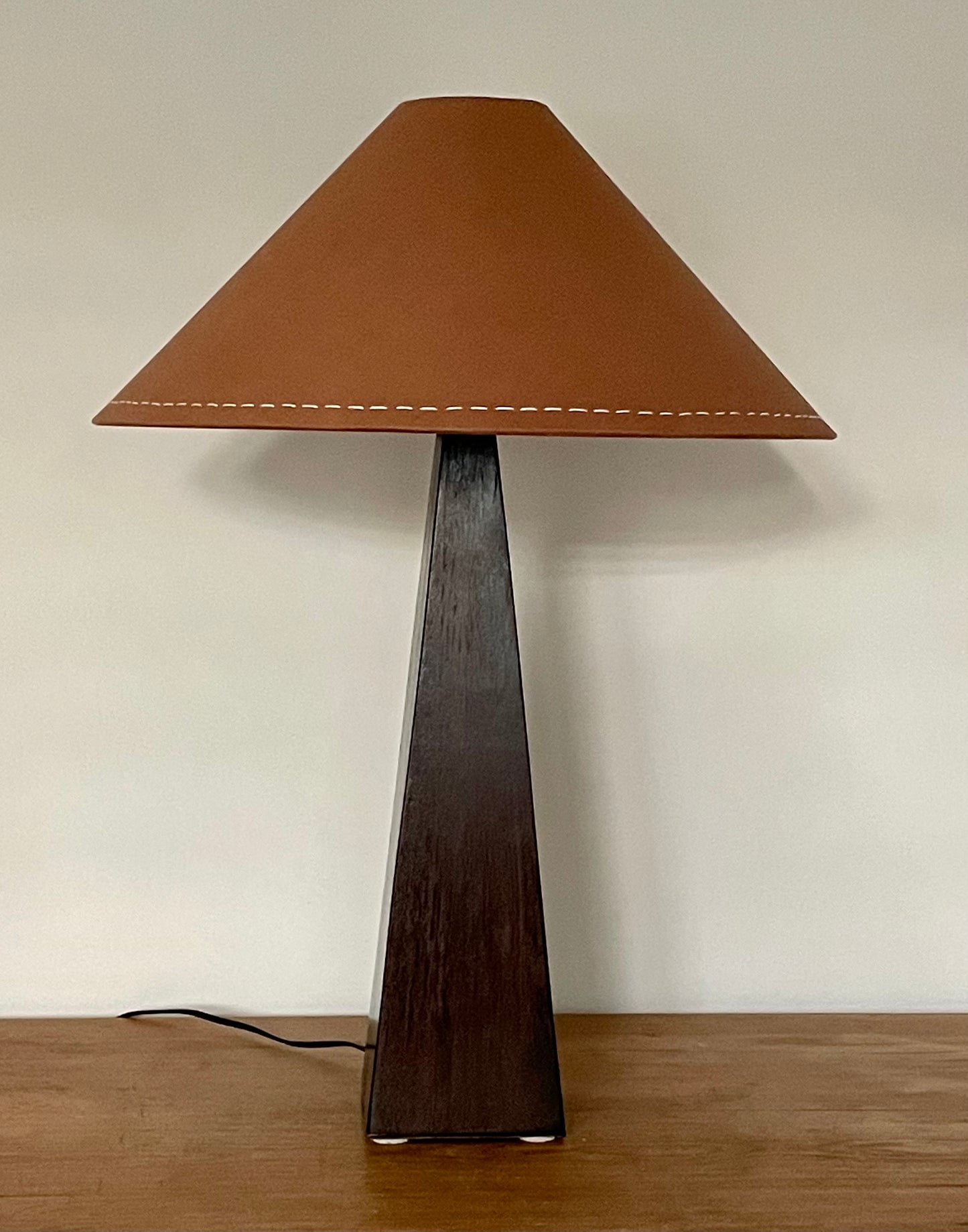 - Timber Table Lamp with Warm Brown Linen Shade
