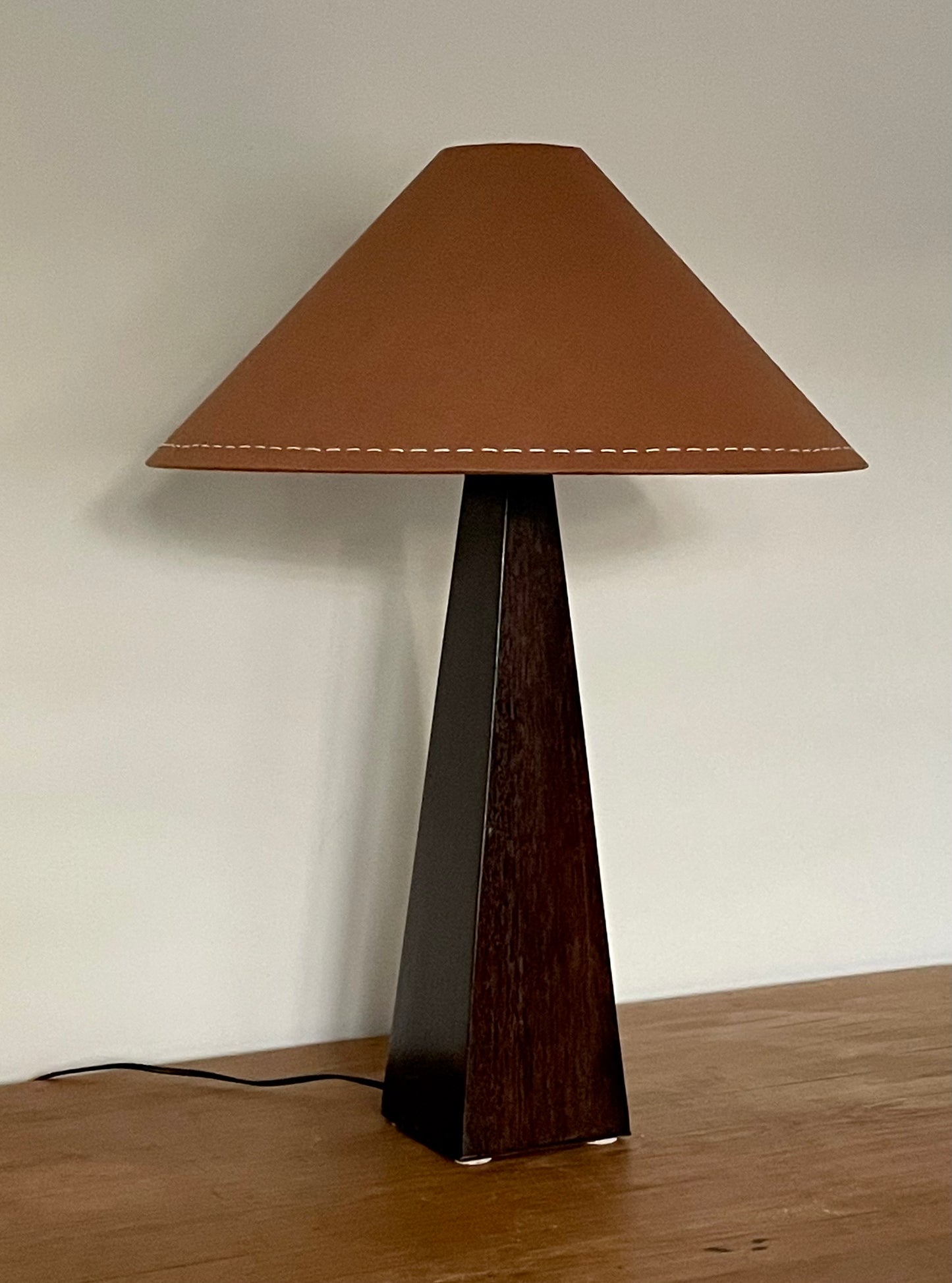 - Timber Table Lamp with Warm Brown Linen Shade
