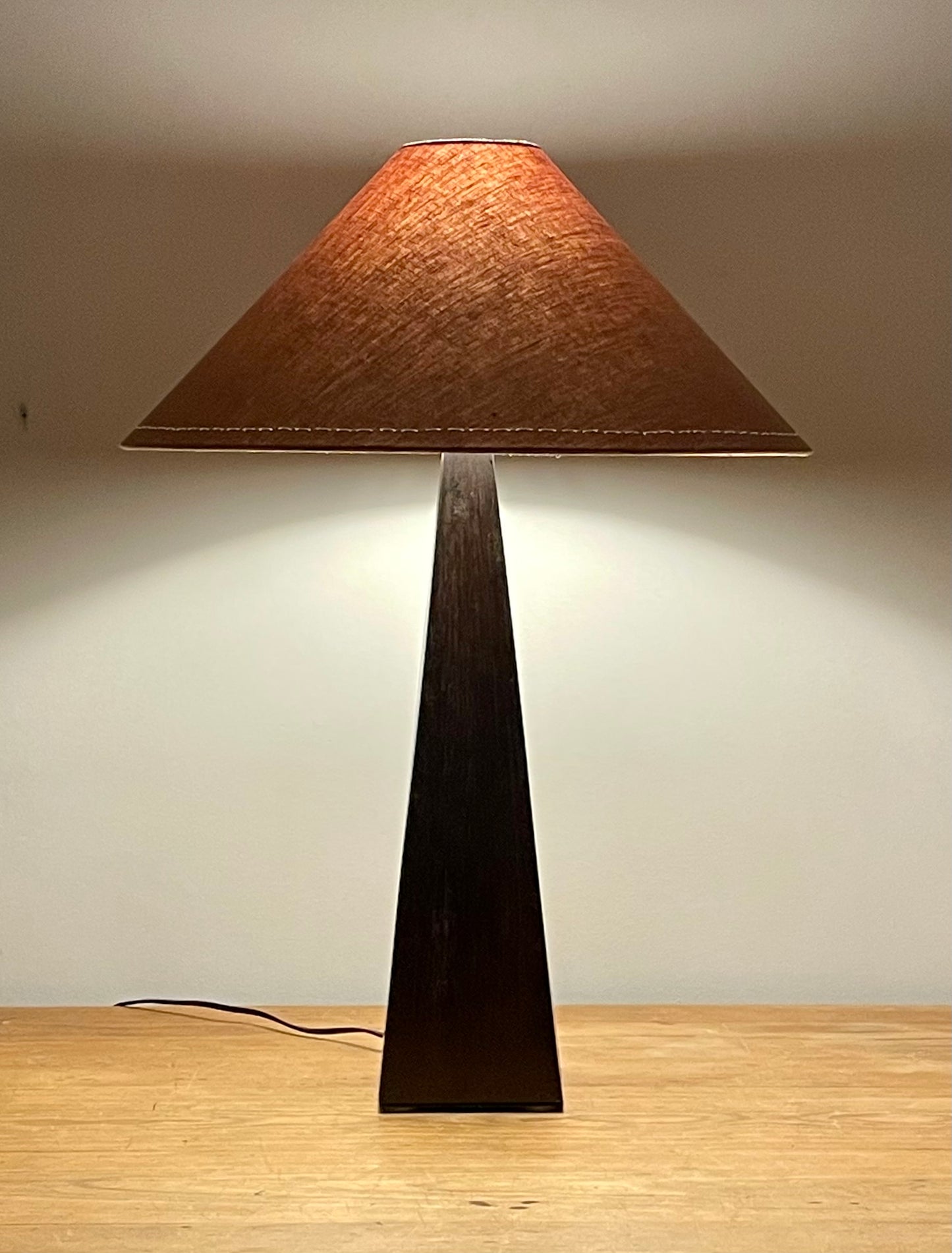 - Timber Table Lamp with Warm Brown Linen Shade