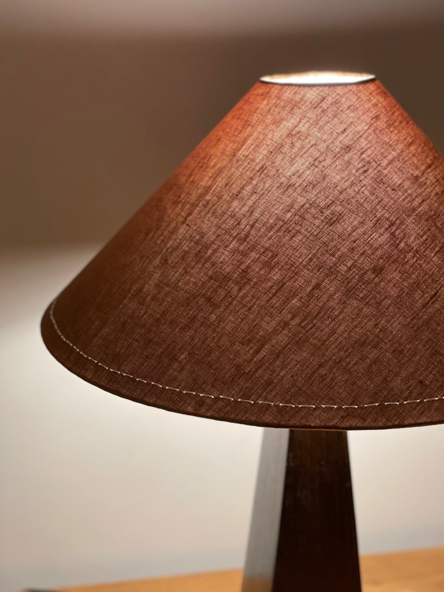 - Timber Table Lamp with Warm Brown Linen Shade