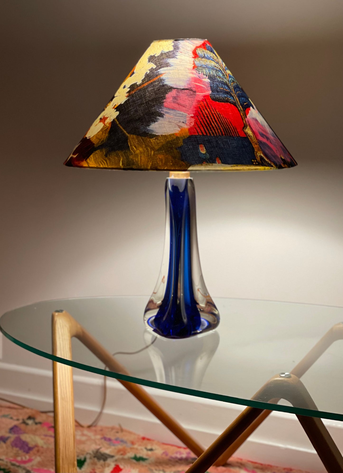 Cobalt Blue Glass Table Lamp with Shilo Engelbrecht Lamp Shade