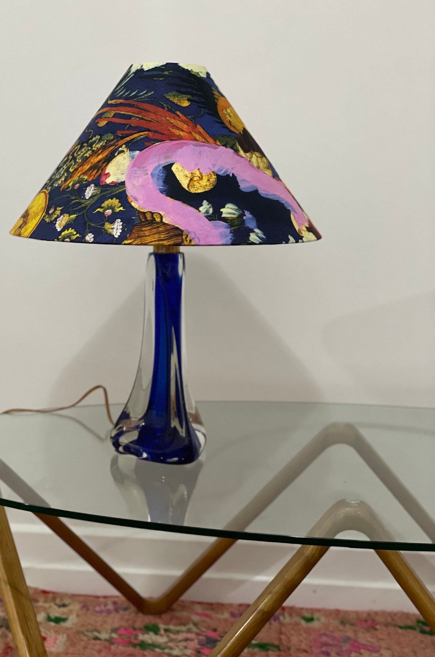 Cobalt Blue Glass Table Lamp with Shilo Engelbrecht Lamp Shade