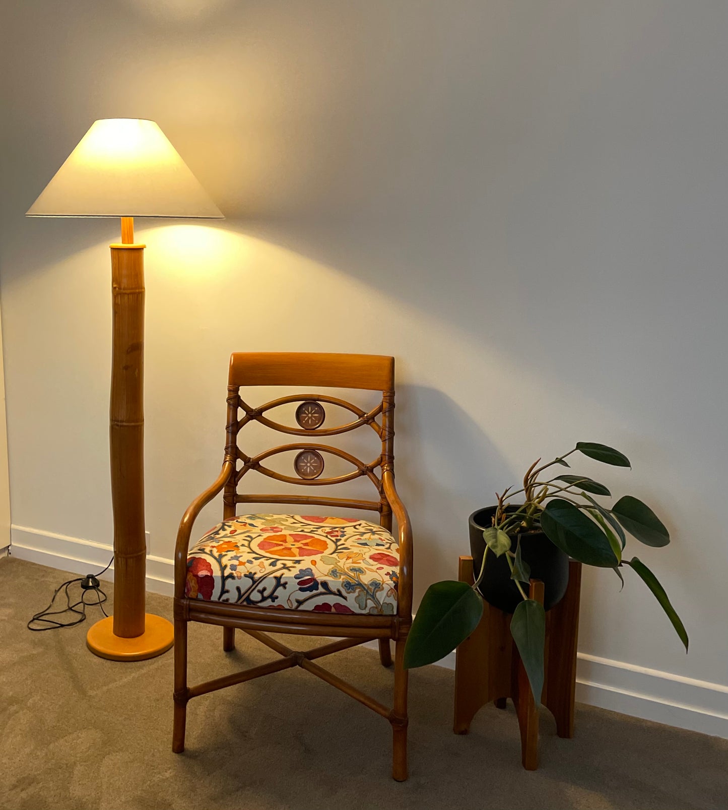 - Bamboo Floor Lamp with White Shade