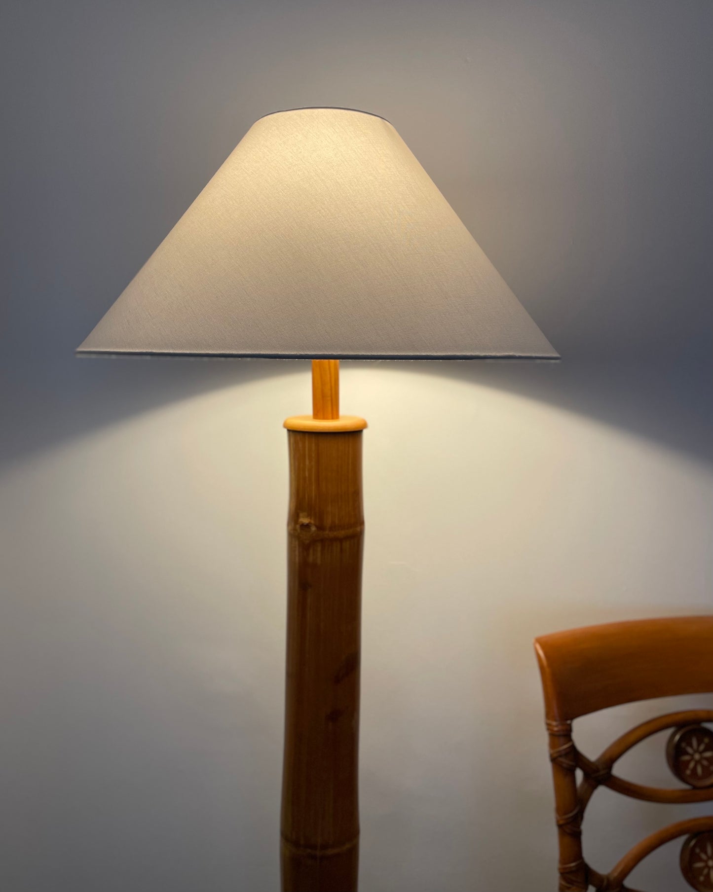- Bamboo Floor Lamp with White Shade