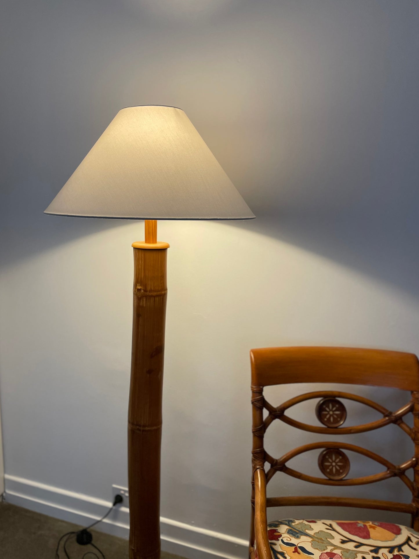 - Bamboo Floor Lamp with White Shade