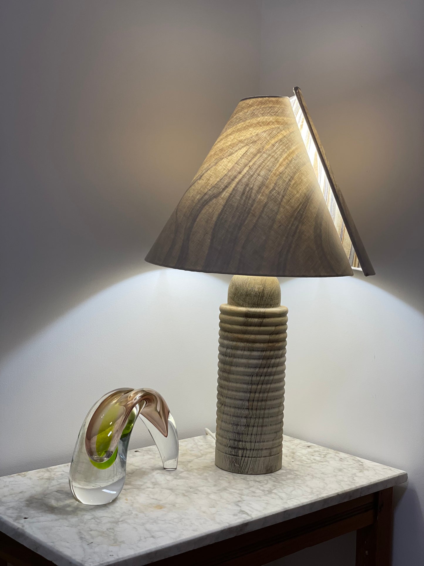 - Sandstone Table Lamp with Split Shade in Kelly Wearstler Fabric