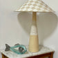 - Tall Ceramic Lamp with Oat Studio Capital Checks Fabric Shade