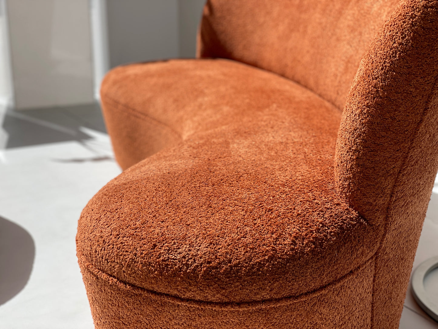 Copper Bouclé Curved Sofa & Ottoman