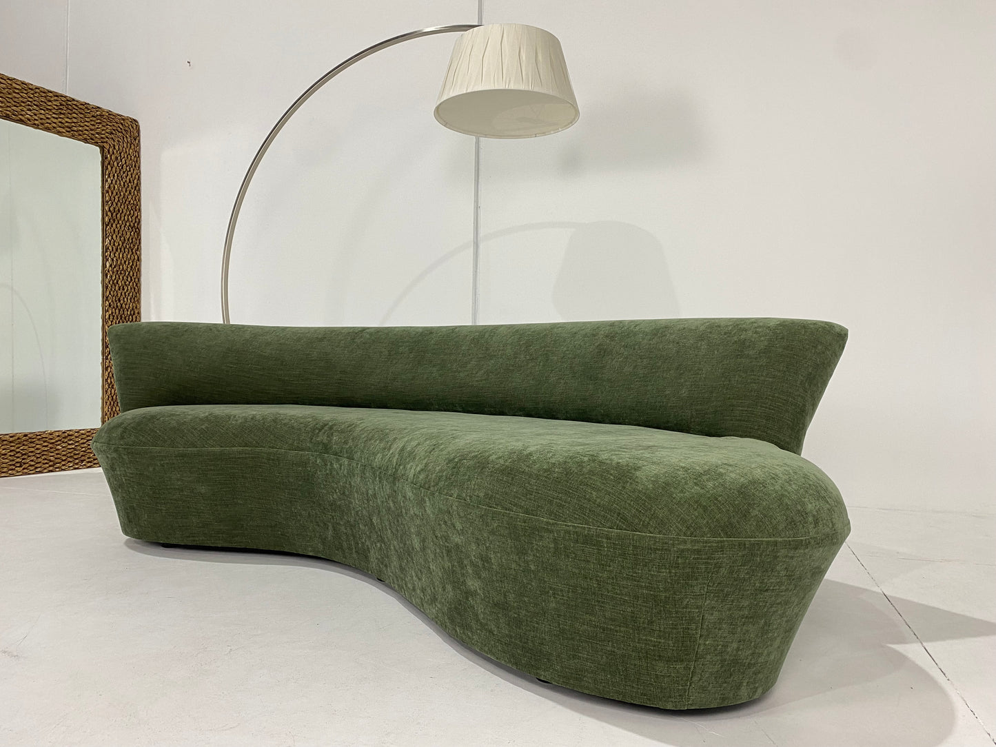 - Vintage Curved Moss Green Sofa