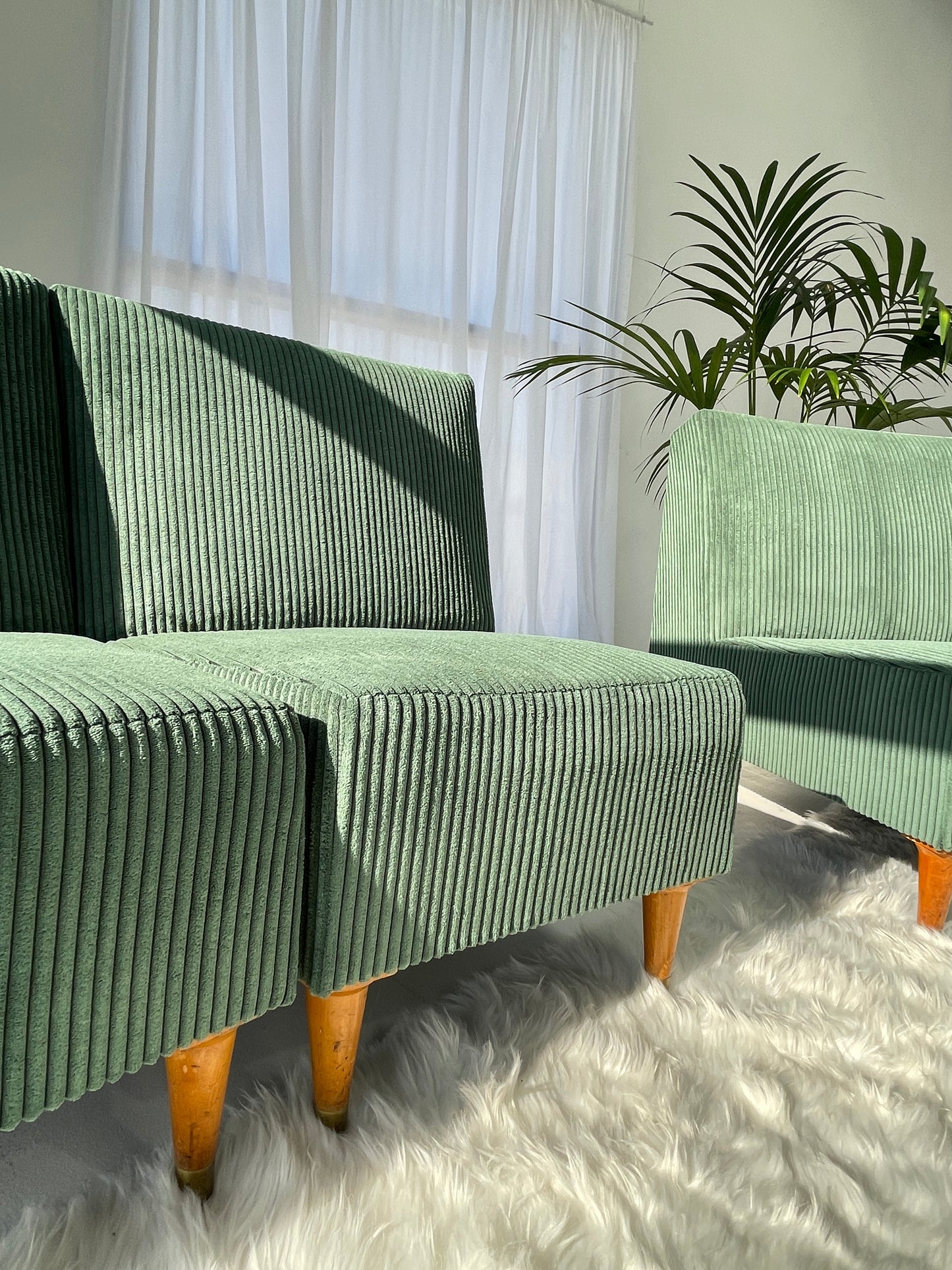 - Green Corduroy Mid Century Corduroy Sofa Set