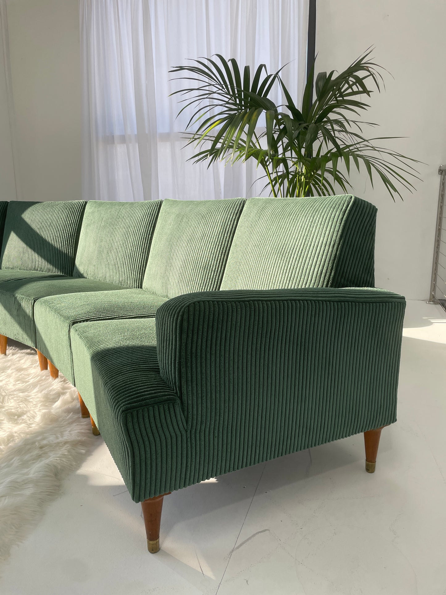 - Green Corduroy Mid Century Corduroy Sofa Set
