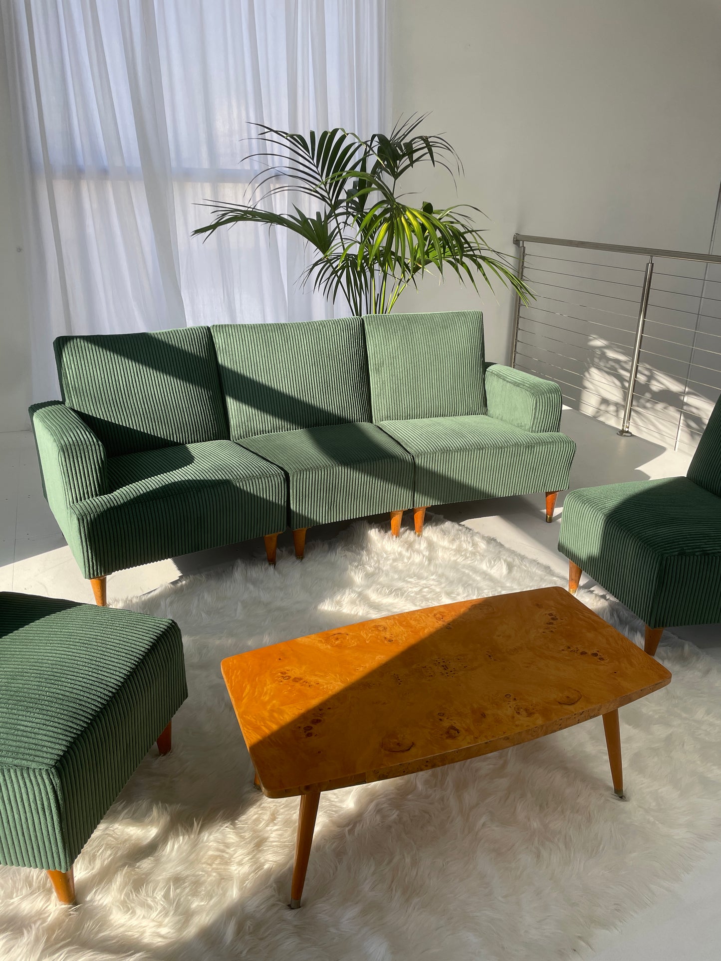 - Green Corduroy Mid Century Corduroy Sofa Set