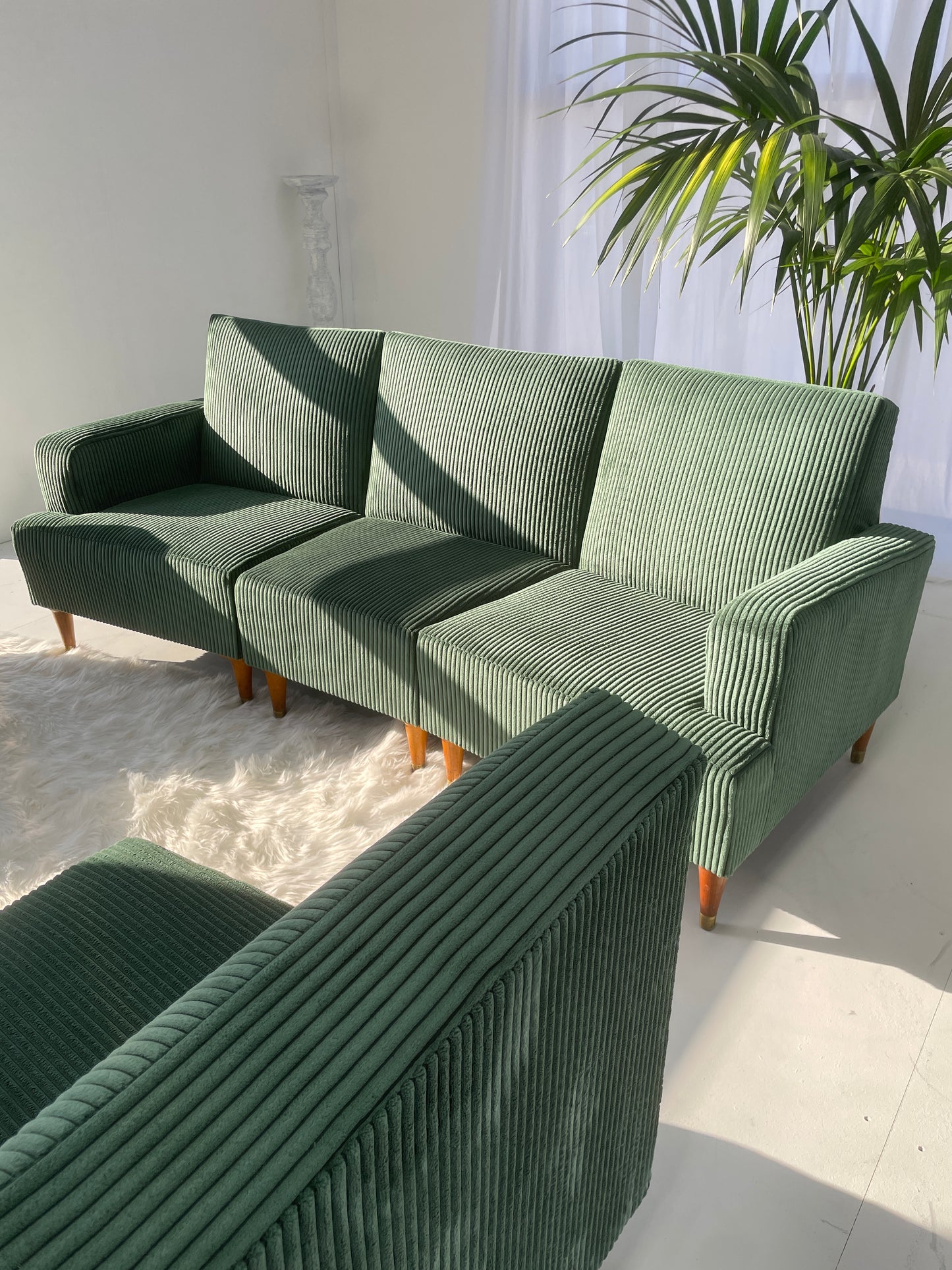 - Green Corduroy Mid Century Corduroy Sofa Set