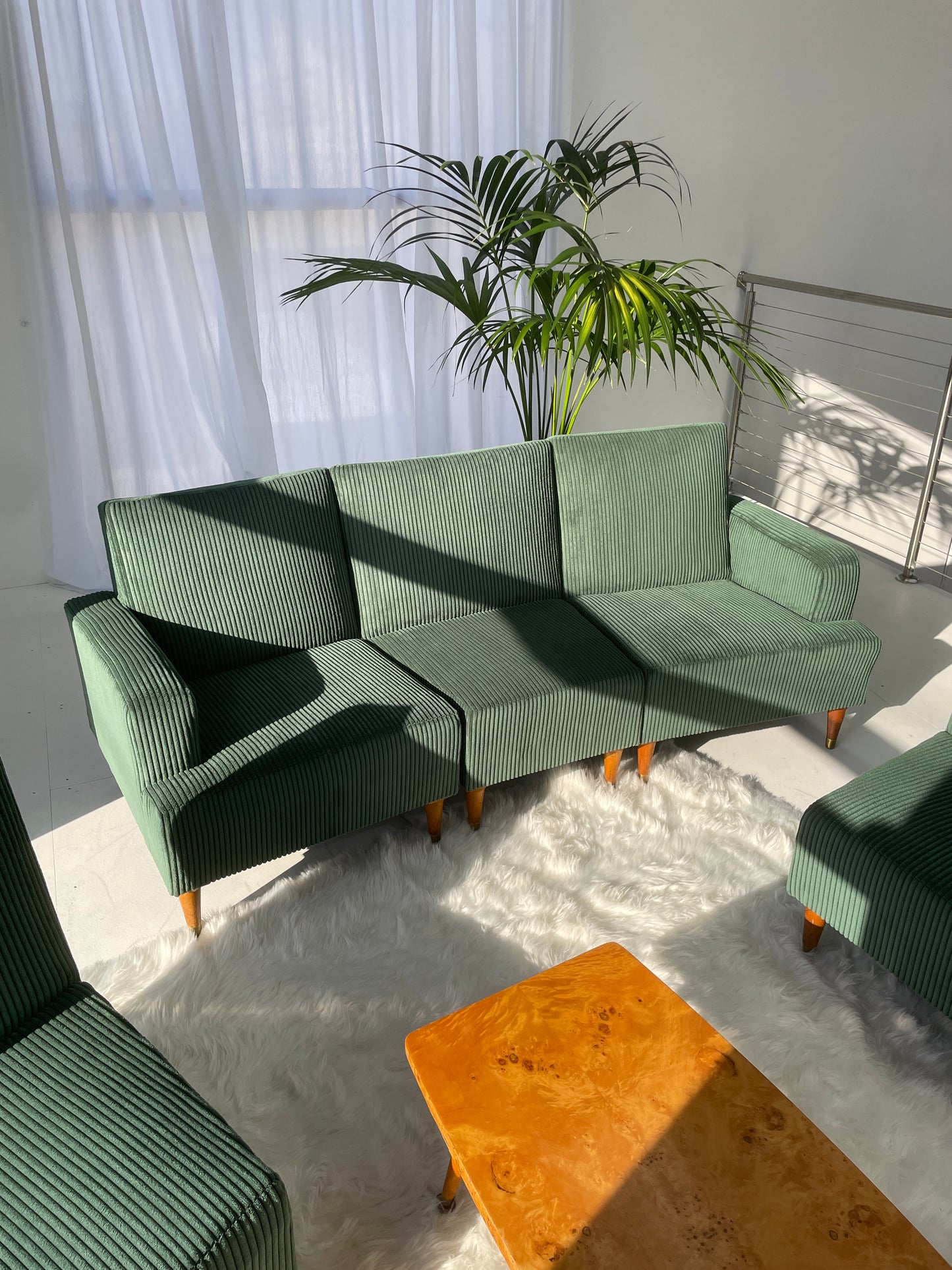 - Green Corduroy Mid Century Corduroy Sofa Set