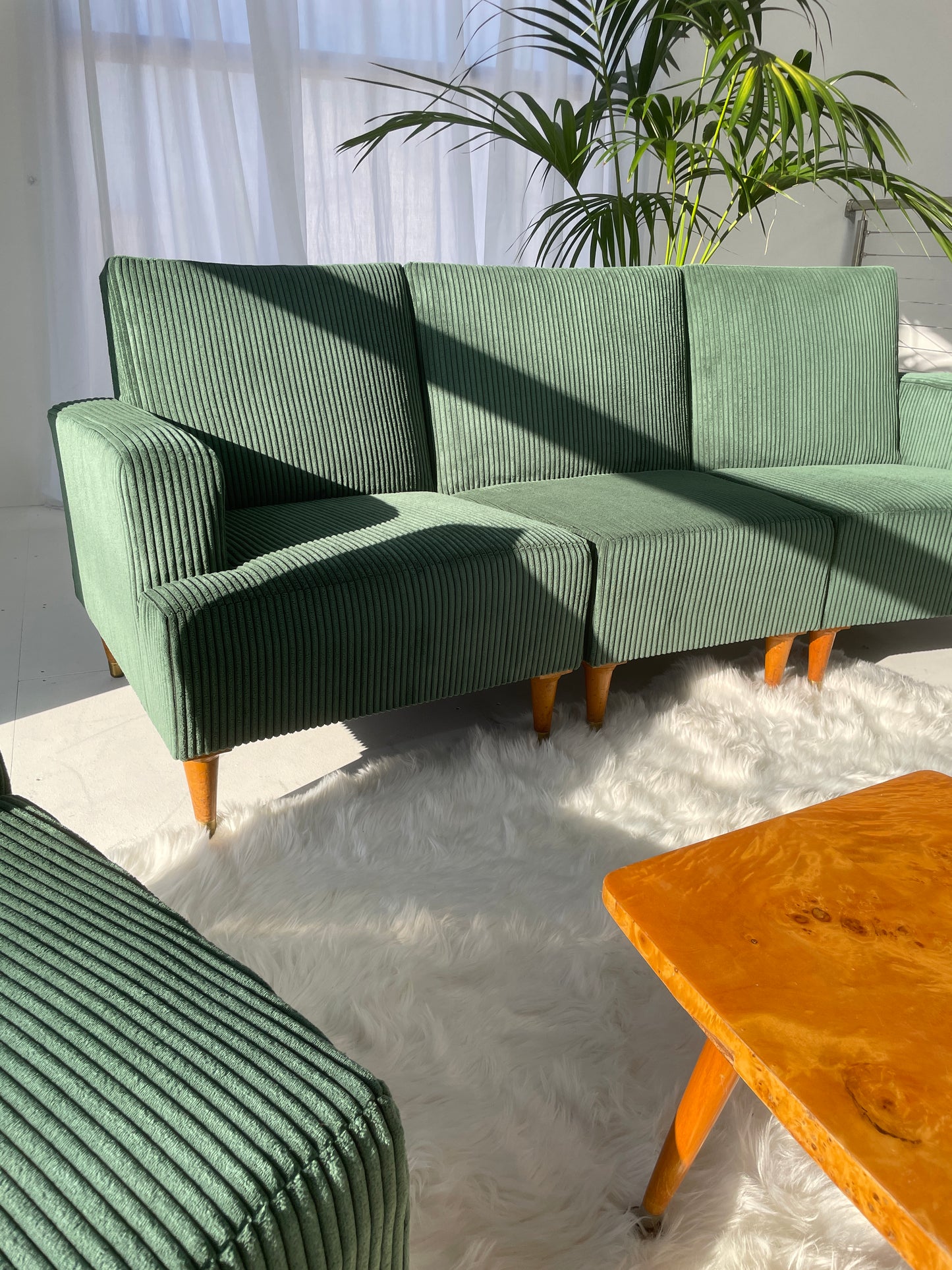 - Green Corduroy Mid Century Corduroy Sofa Set