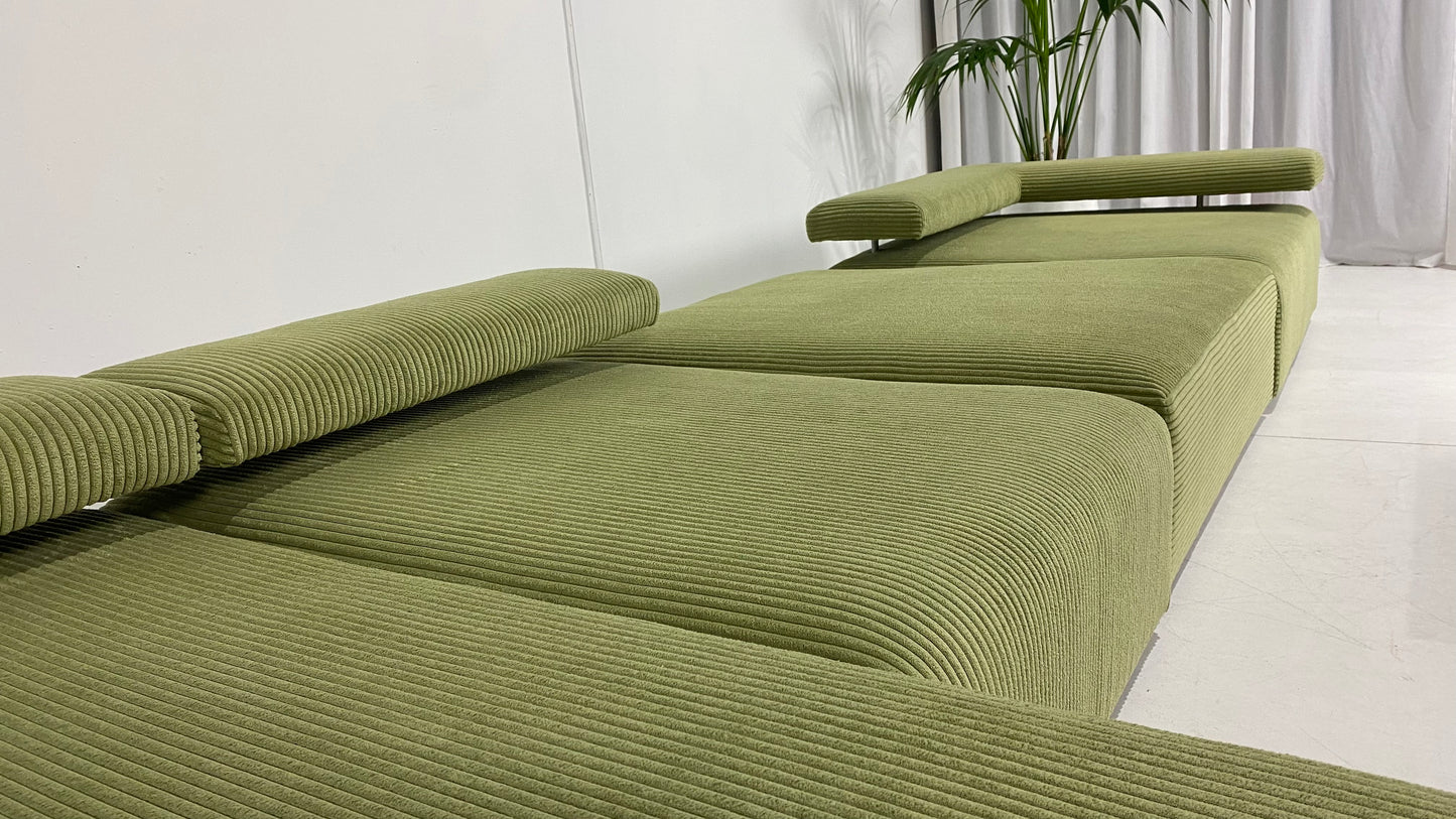 - Green Jumbo Corduroy Four Piece Modular Sofa