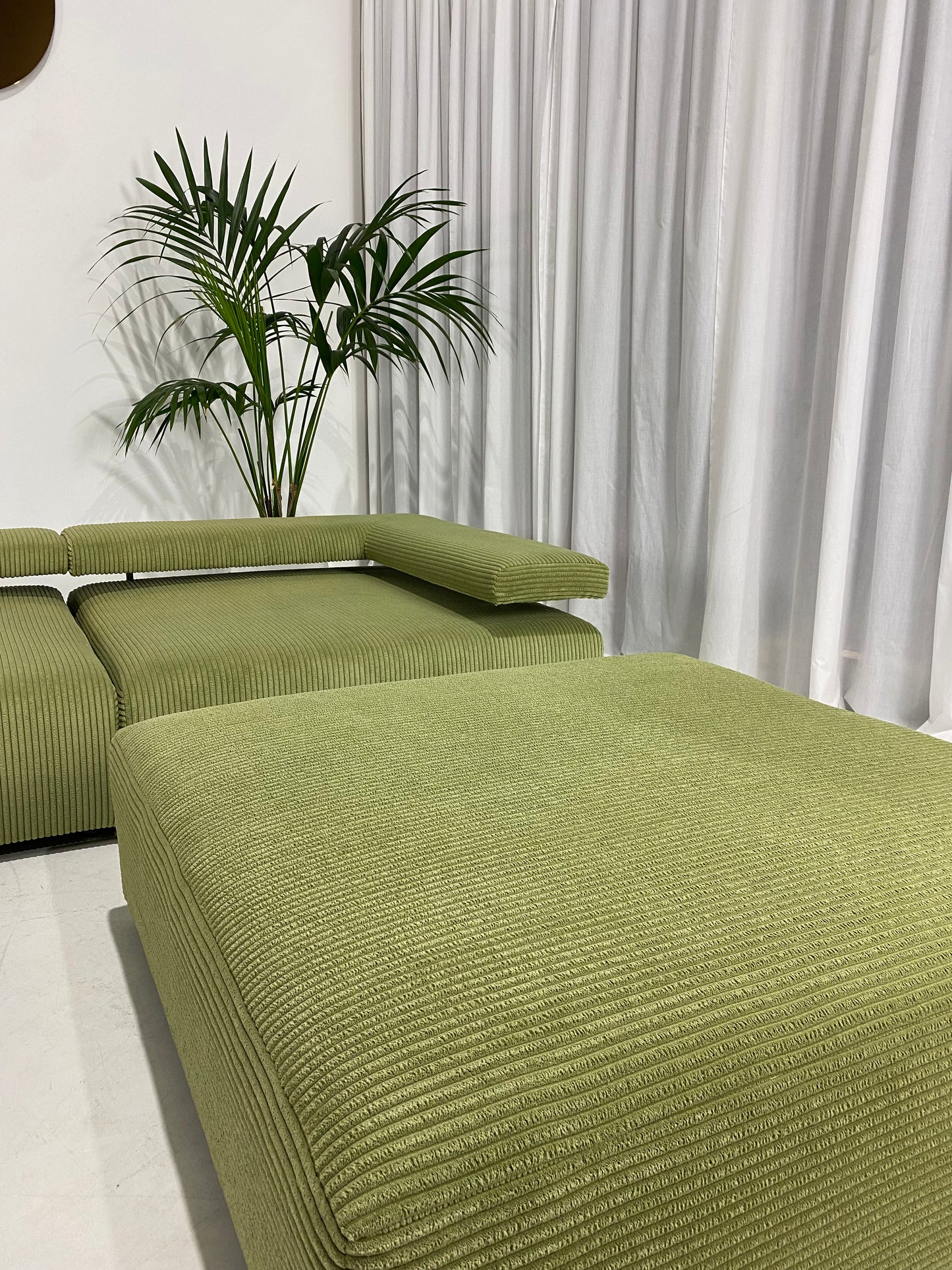 - Green Jumbo Corduroy Four Piece Modular Sofa