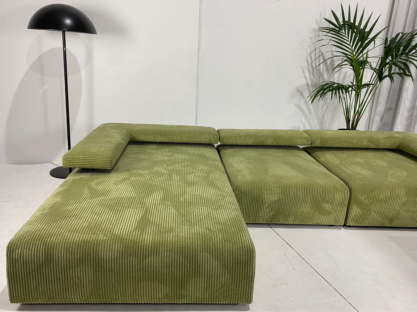 - Green Jumbo Corduroy Four Piece Modular Sofa