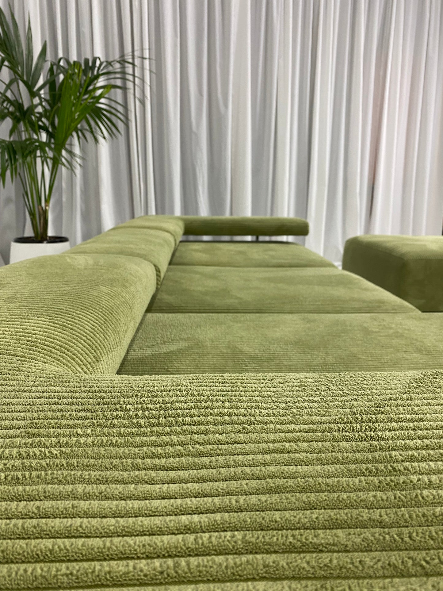 - Green Jumbo Corduroy Four Piece Modular Sofa