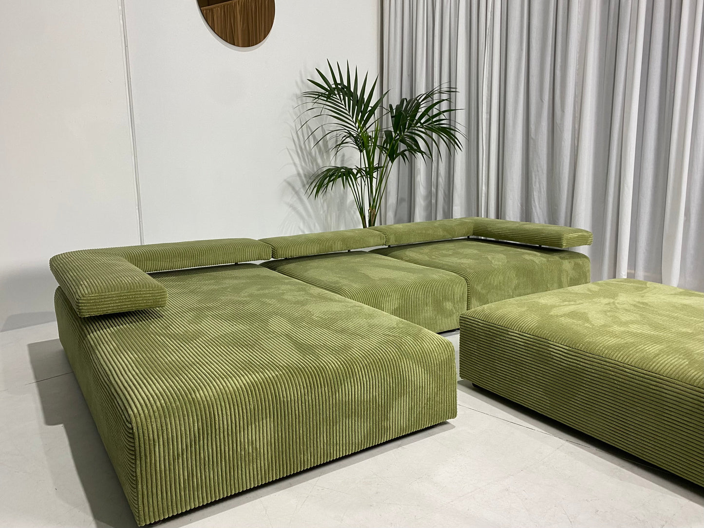 - Green Jumbo Corduroy Four Piece Modular Sofa