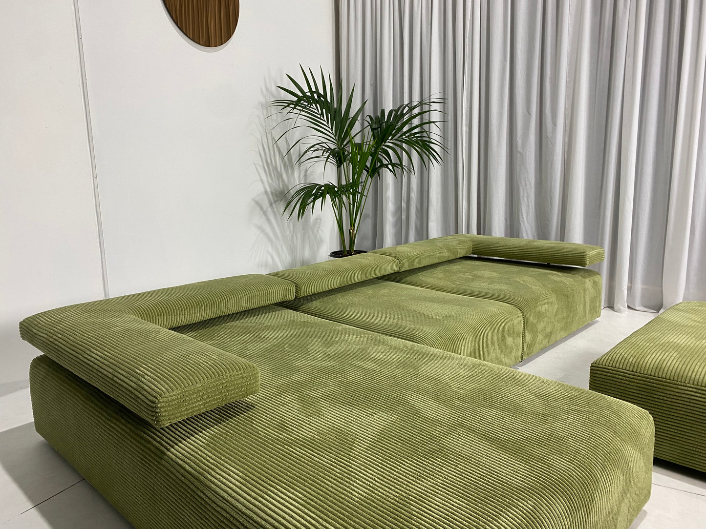 - Green Jumbo Corduroy Four Piece Modular Sofa