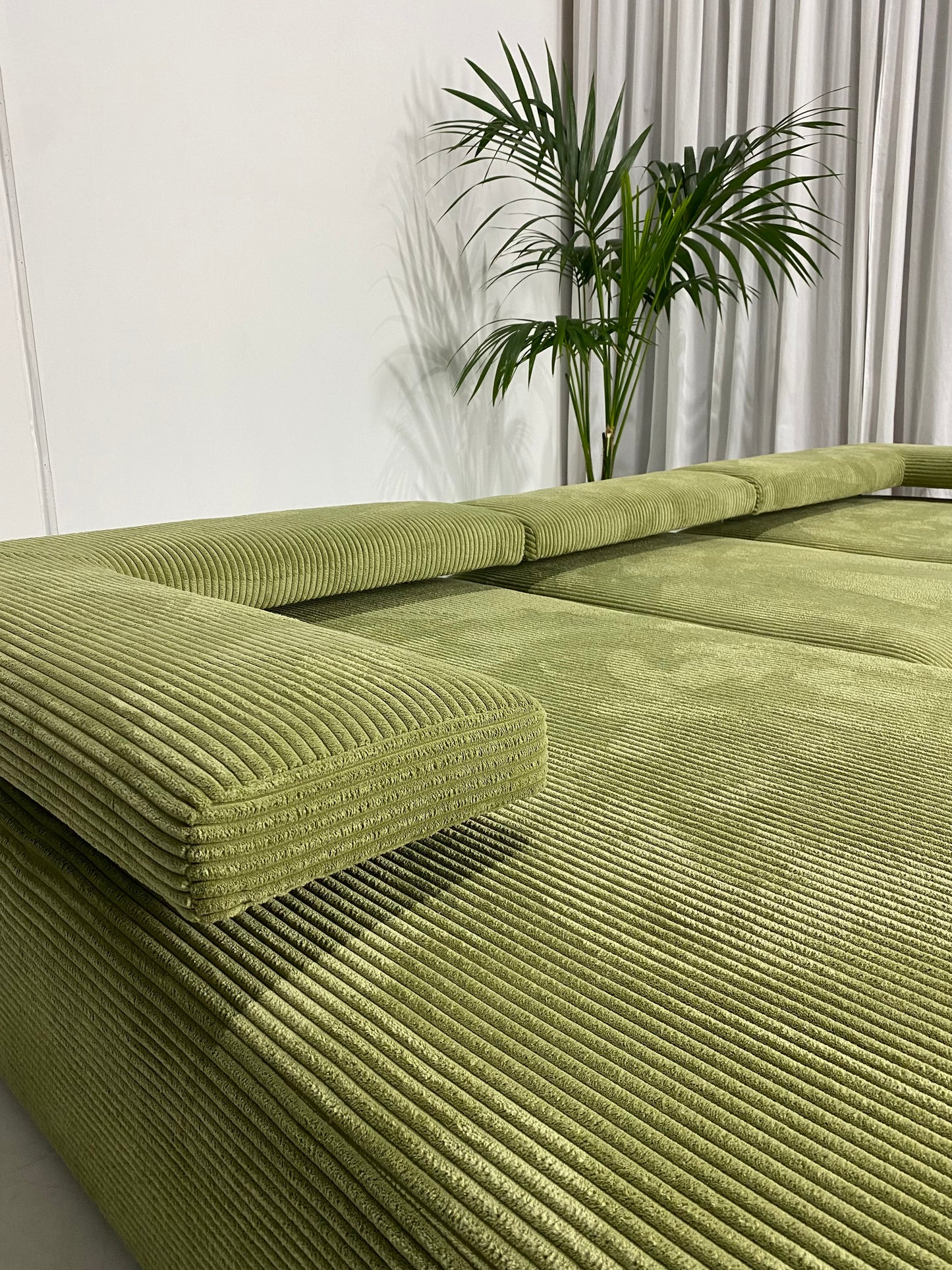 - Green Jumbo Corduroy Four Piece Modular Sofa