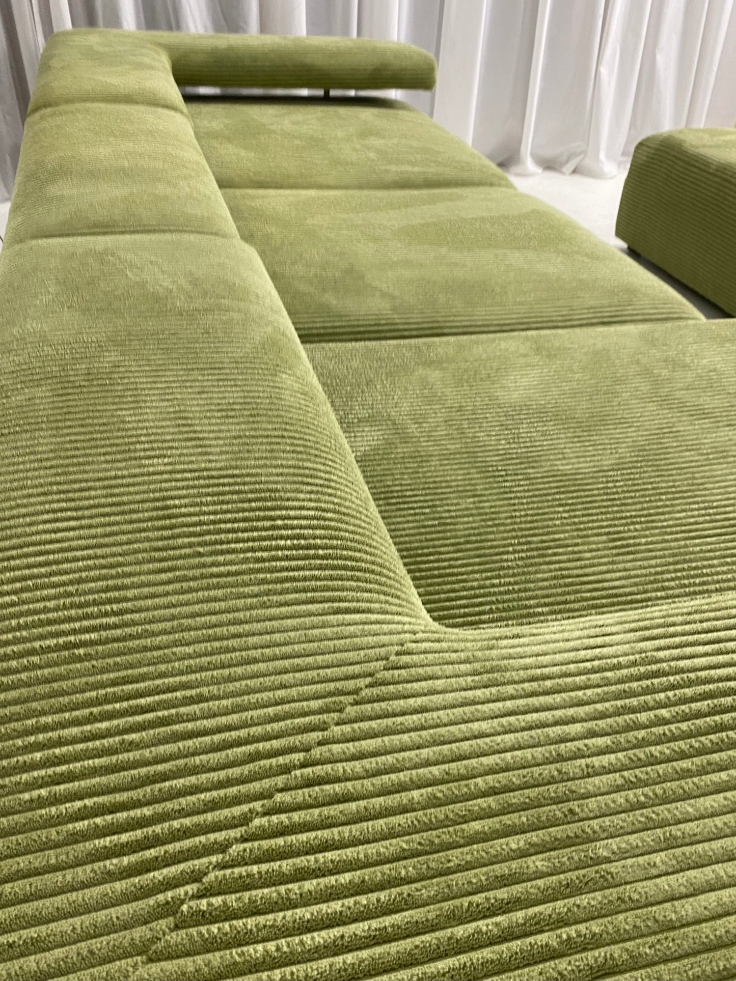 - Green Jumbo Corduroy Four Piece Modular Sofa