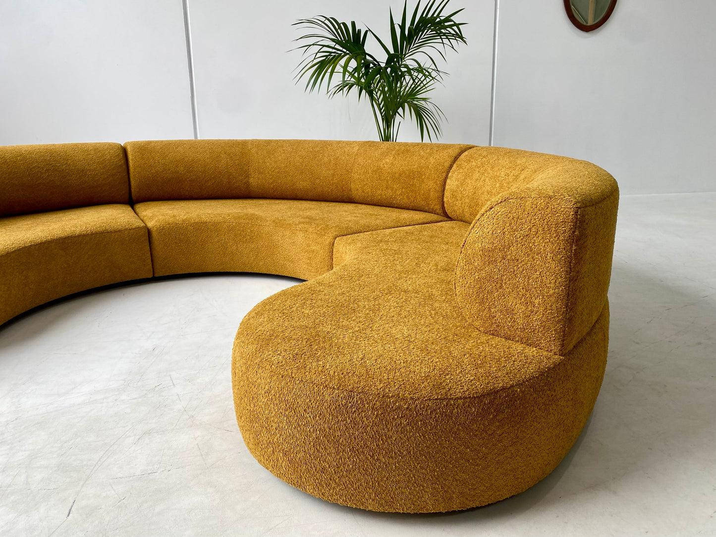 - Curved Mustard Bouclé Sofa Set
