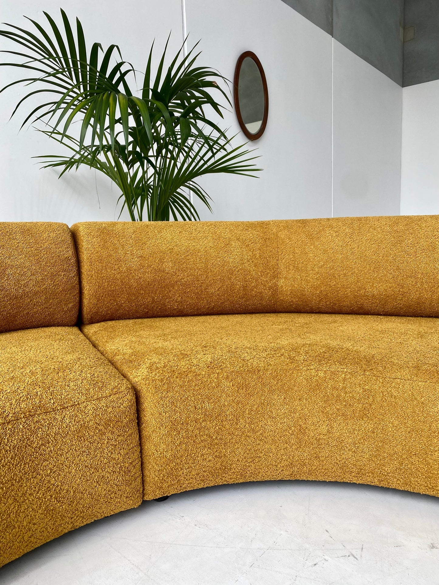 - Curved Mustard Bouclé Sofa Set