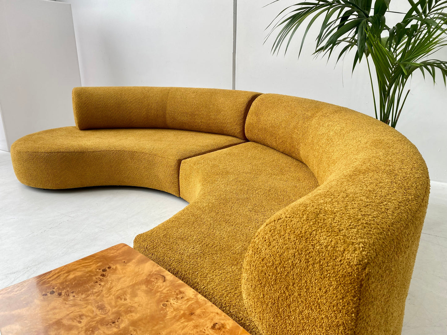 - Curved Mustard Bouclé Sofa Set