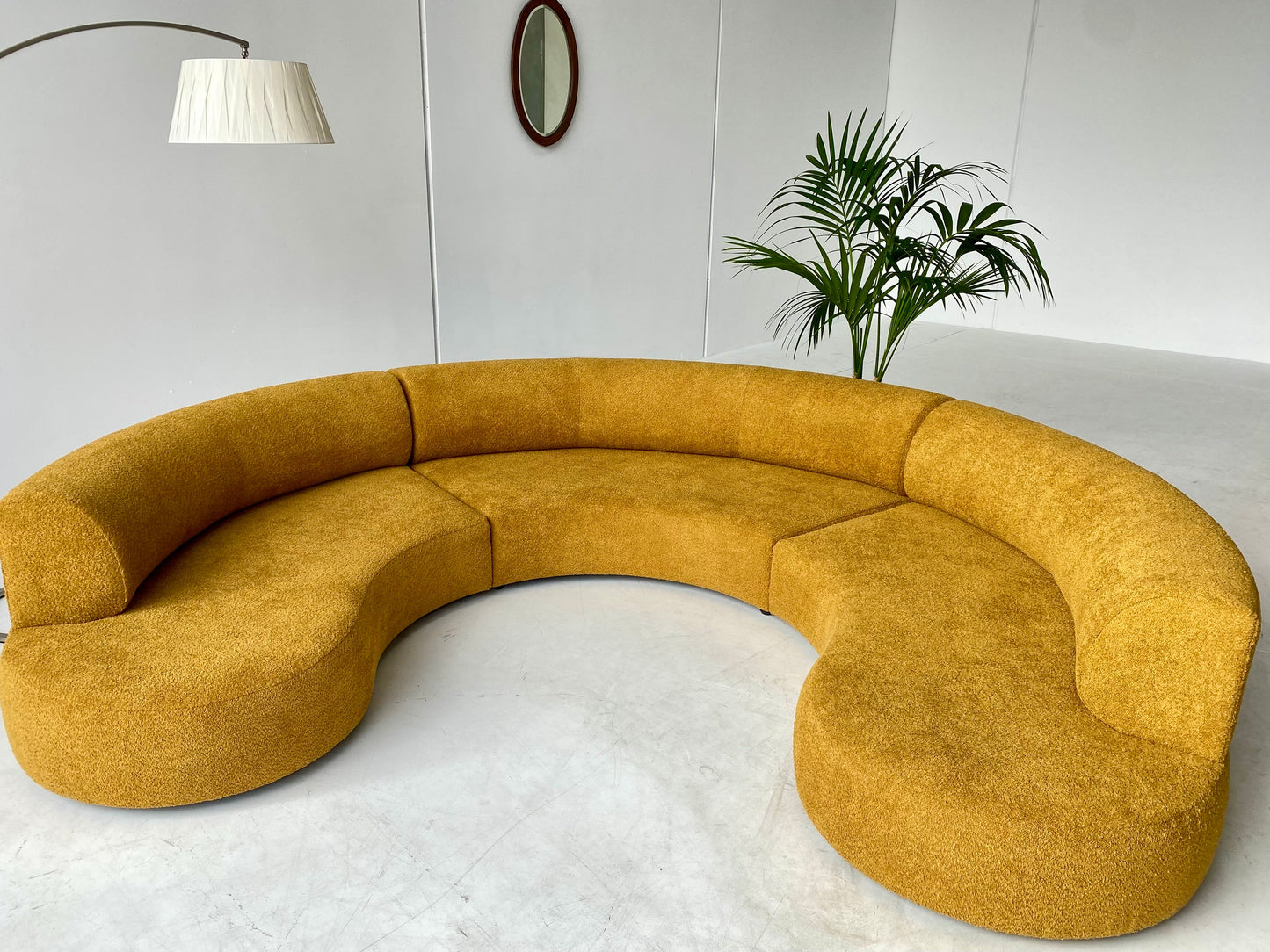 - Curved Mustard Bouclé Sofa Set