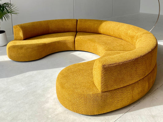 - Curved Mustard Bouclé Sofa Set