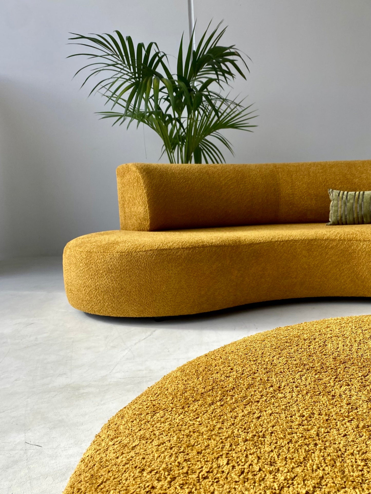 - Curved Mustard Bouclé Sofa Set