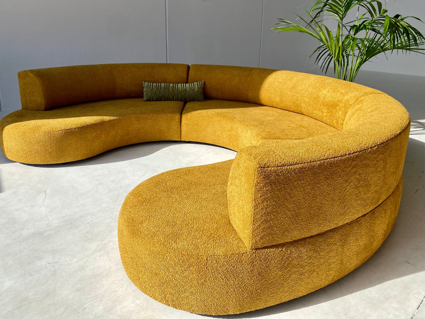 - Curved Mustard Bouclé Sofa Set