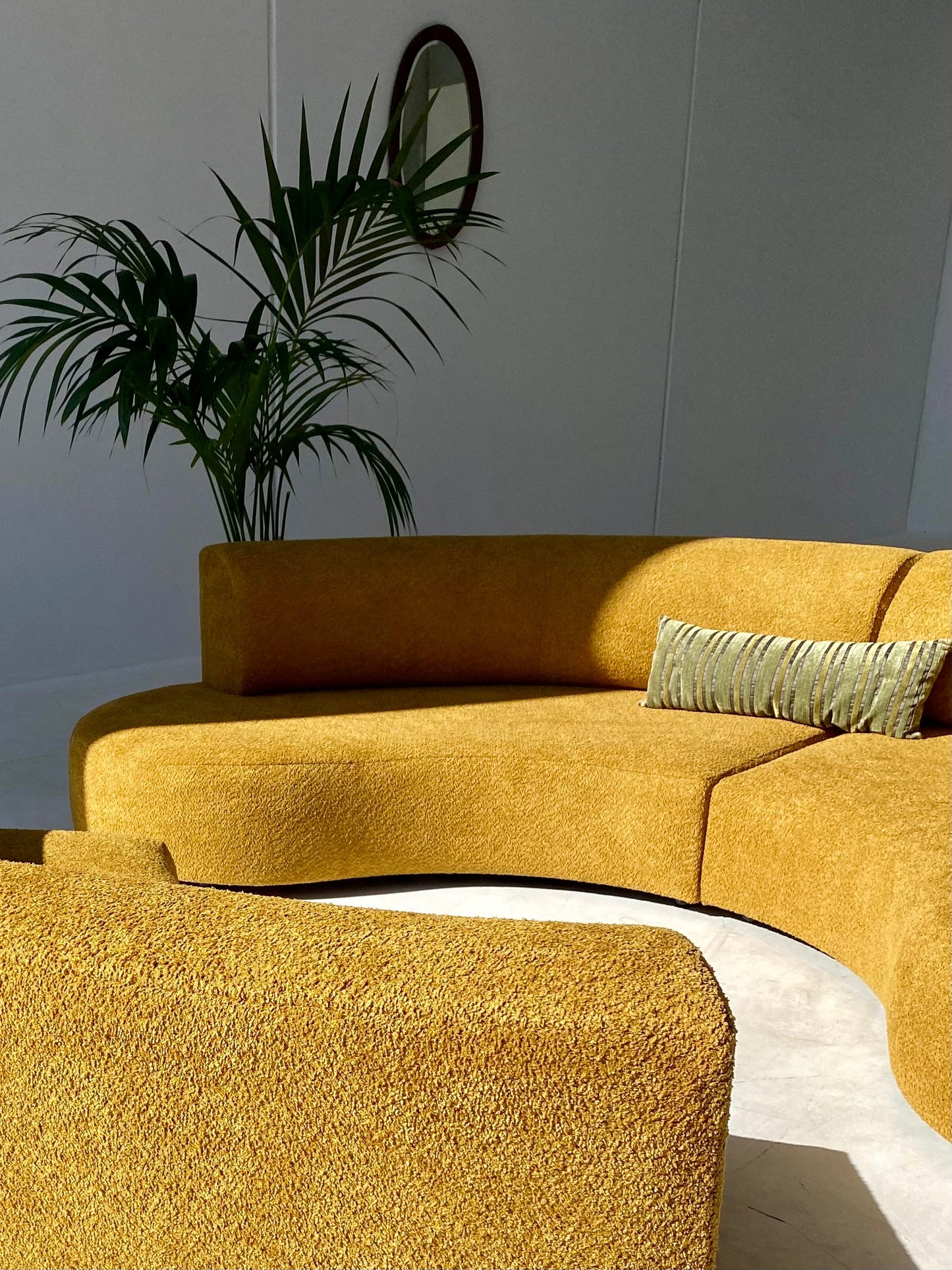 - Curved Mustard Bouclé Sofa Set