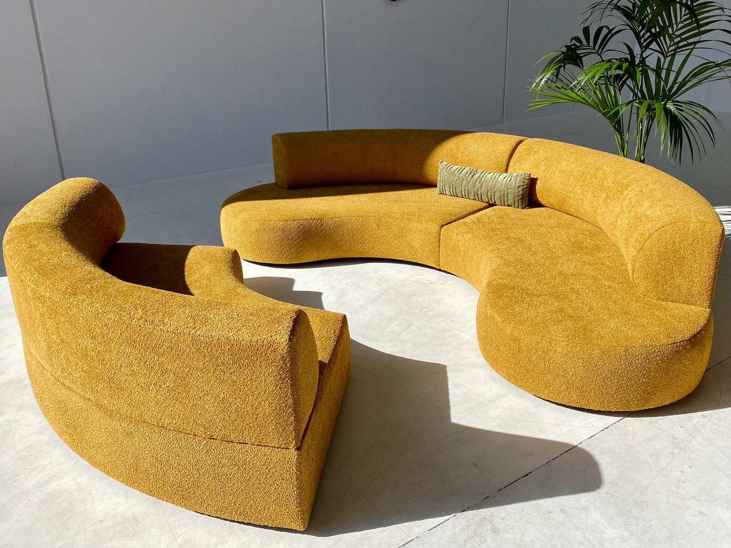 - Curved Mustard Bouclé Sofa Set