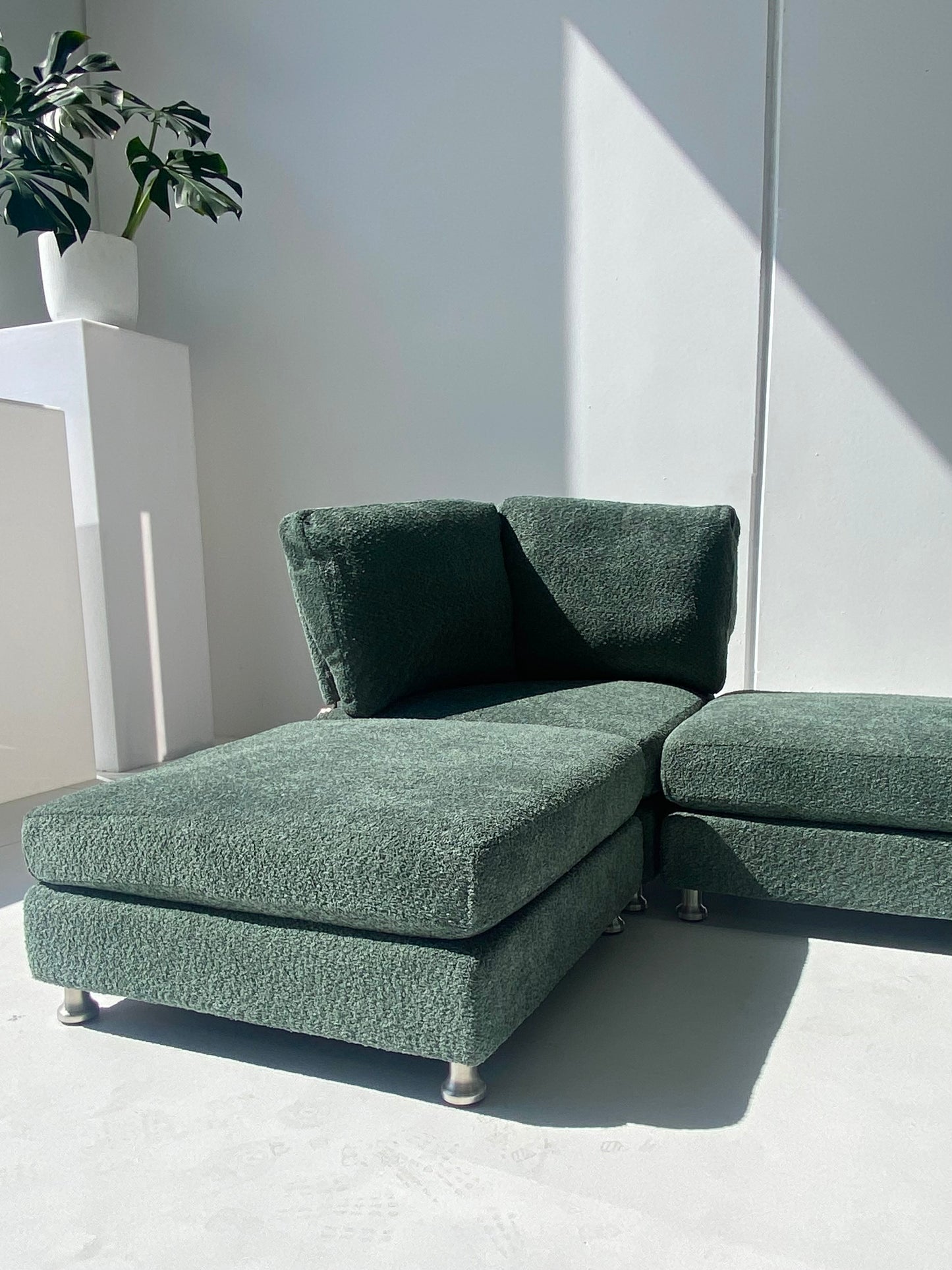- Five Piece Evergreen Bouclé Modular Sofa Set