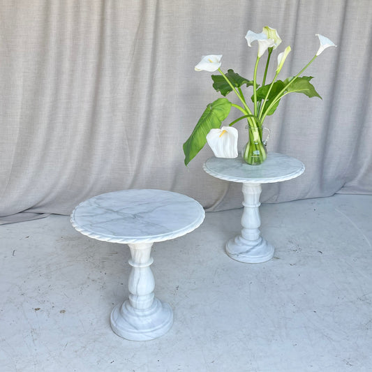 Vintage Carrara Marble Side Table - Two Available