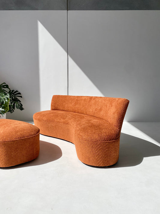 Copper Bouclé Curved Sofa & Ottoman