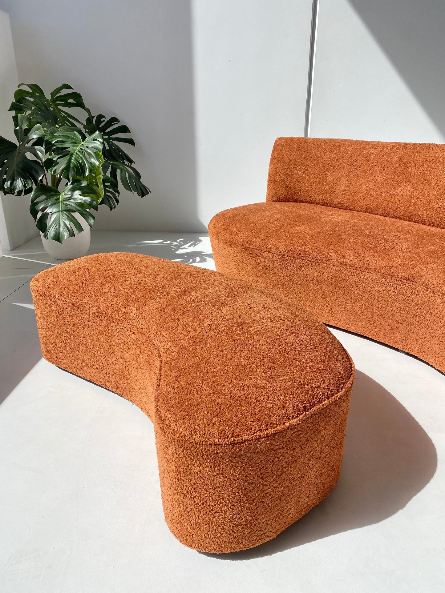 Copper Bouclé Curved Sofa & Ottoman