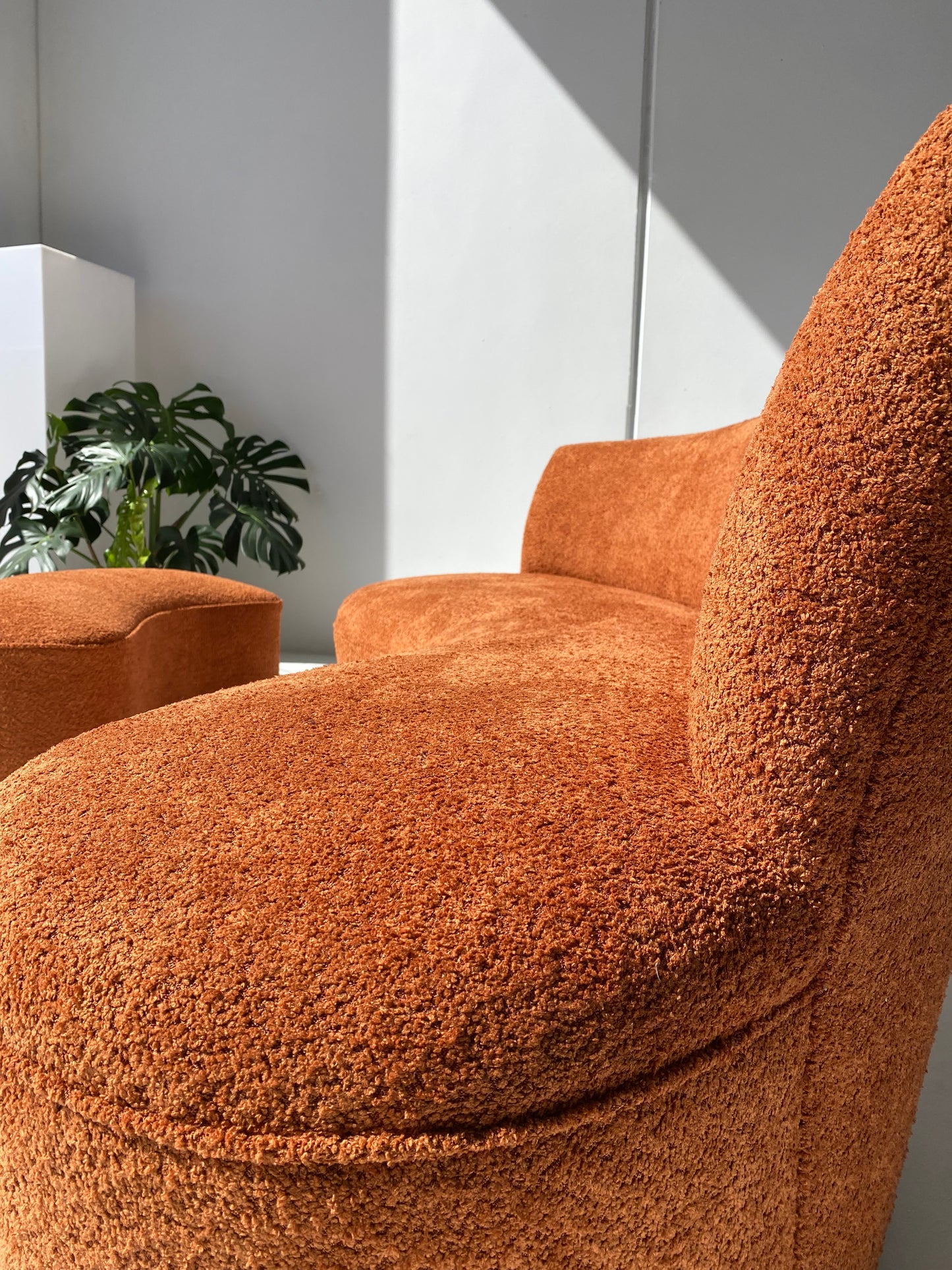 Copper Bouclé Curved Sofa & Ottoman