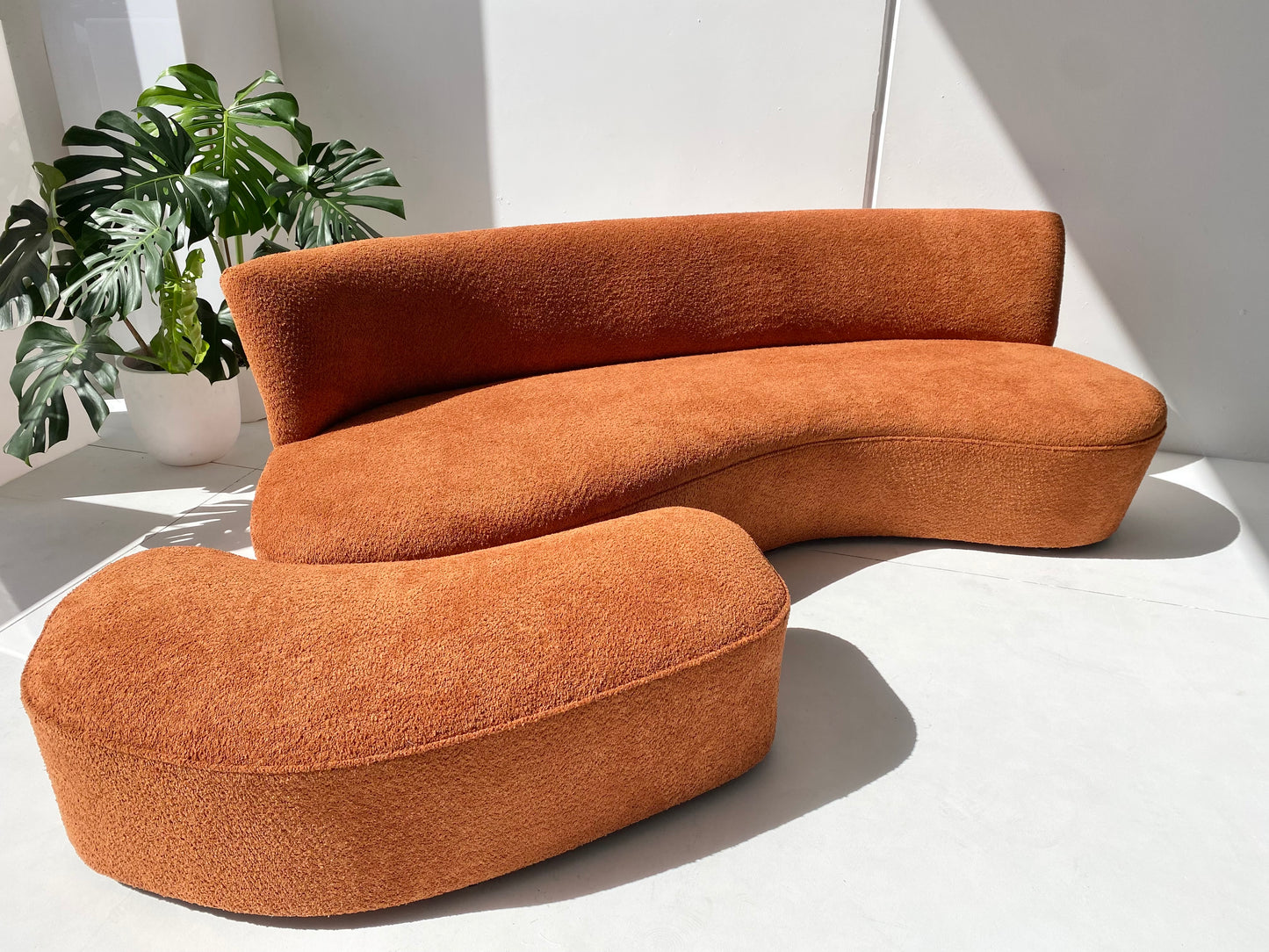 Copper Bouclé Curved Sofa & Ottoman