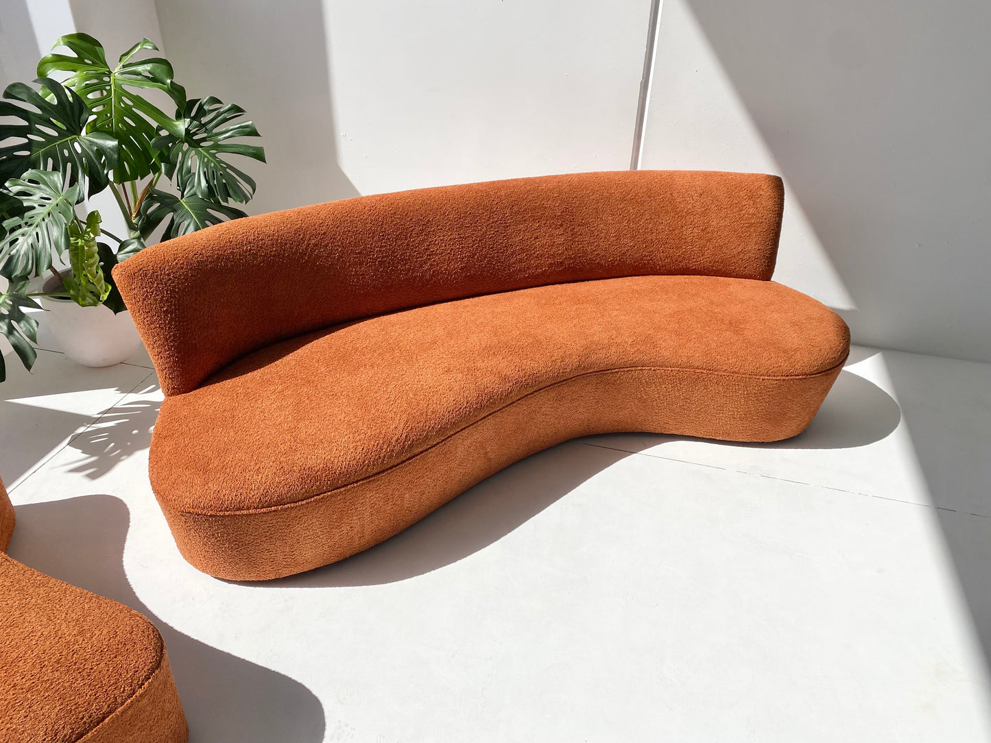 Copper Bouclé Curved Sofa & Ottoman