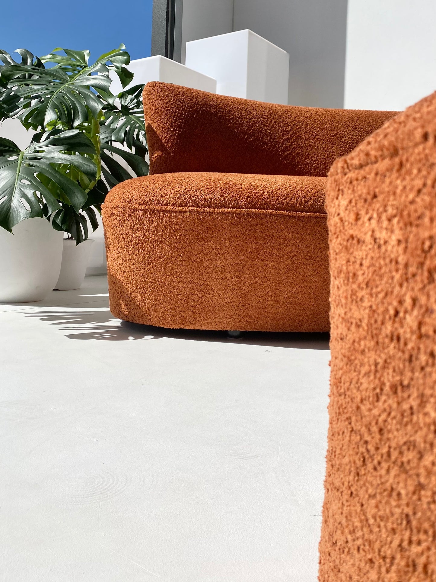 Copper Bouclé Curved Sofa & Ottoman