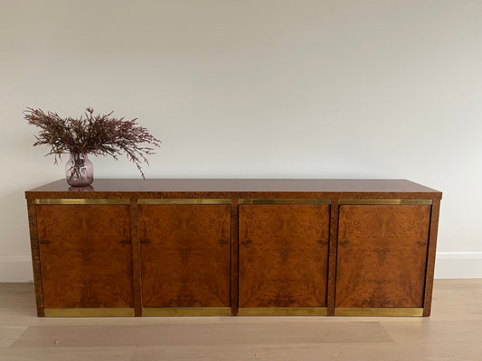 Vintage Burl & Brass Sideboard